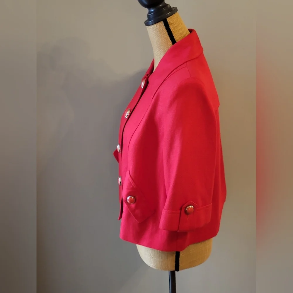 NYgard Collection Red Linen Blend Cropped Jacket Size 8